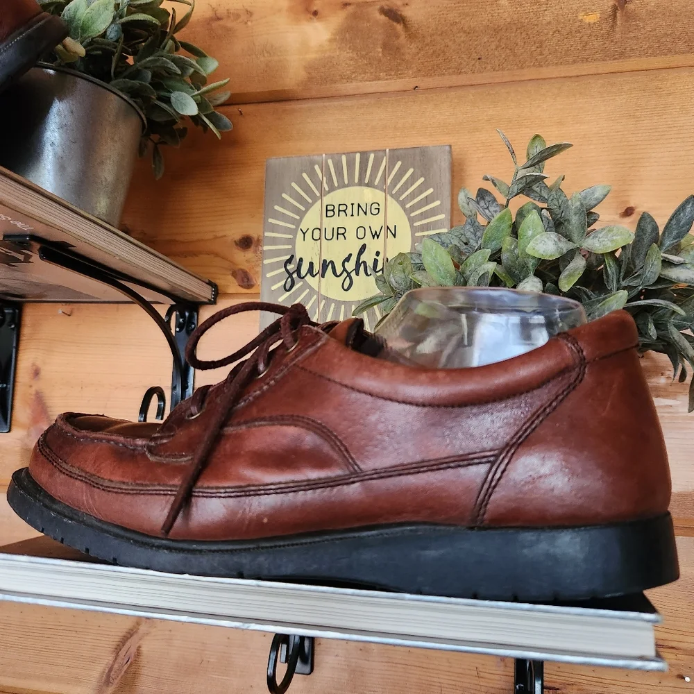 Iron Age 💙 Brown Leather Electro Static Steel Moc Toe Oxford Boat Shoe Work 9 M